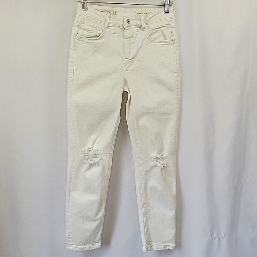 Anthro/ Pilcro & the Letterpress High Rise Distressed Ankle Jeans White Size 27